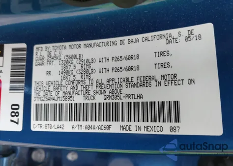 2018 Toyota Tacoma Limited z USA, uszkodzony, nr VIN 3TMGZ5AN4JM158951